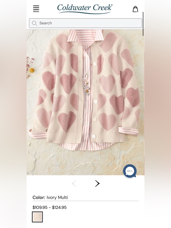 Coldwater Creek Sweaters - Coldwater Creek Cream Cardigan with Pink Heart Pattern